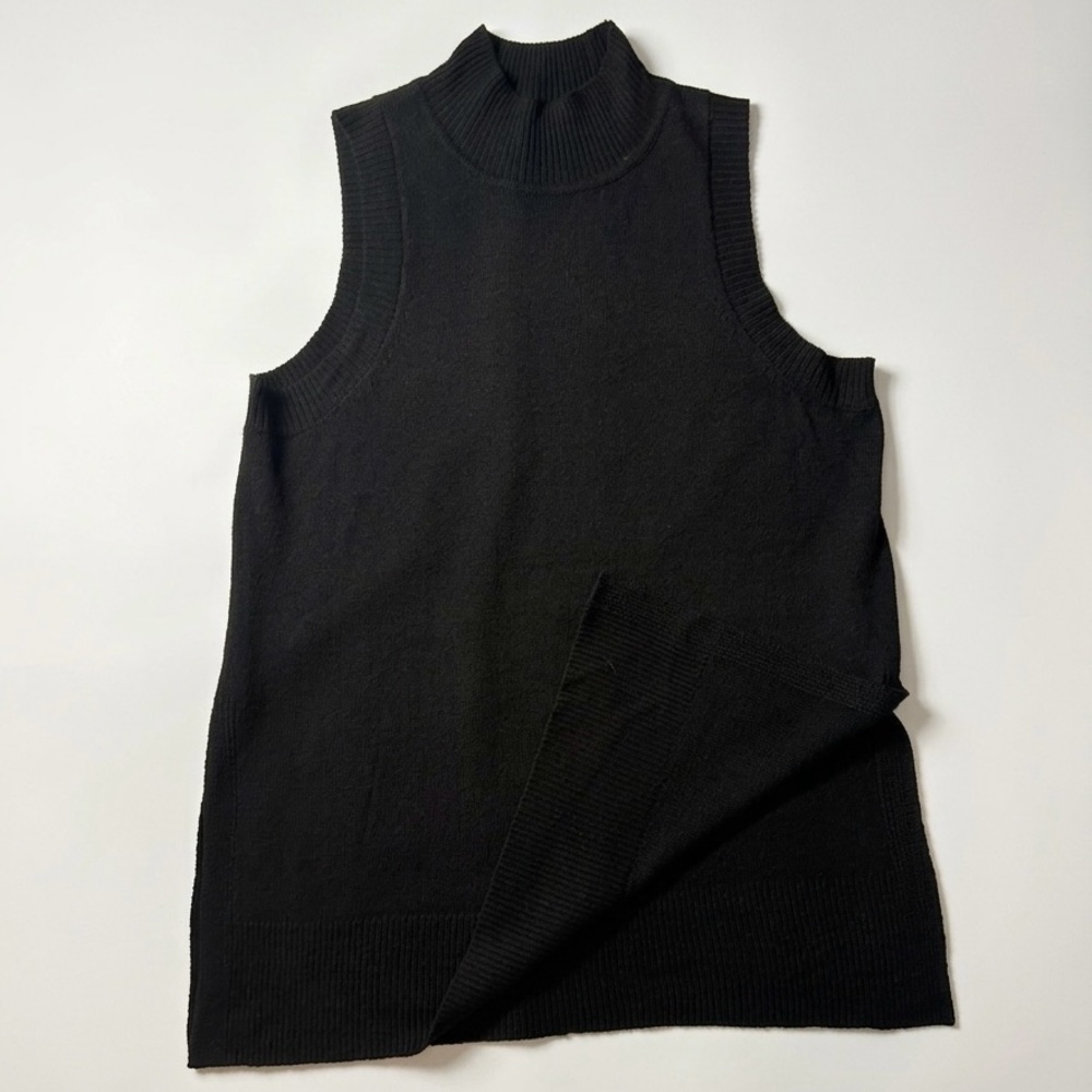 Ophelia Roe Sleeveless Black Turtleneck Mini Dress with Side Slit - Picture 3 of 13